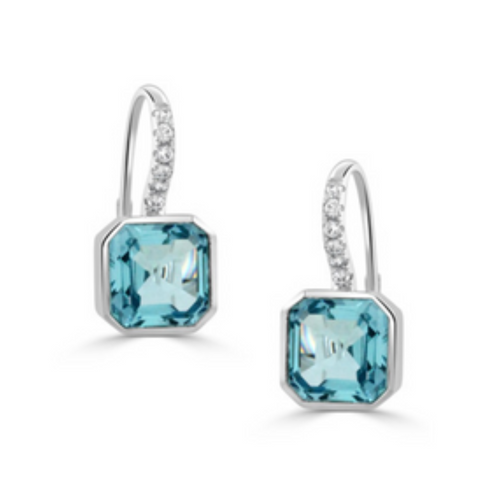 Sky Blue 18K White Gold Topaz Diamond Bezel Set Drop Earrings