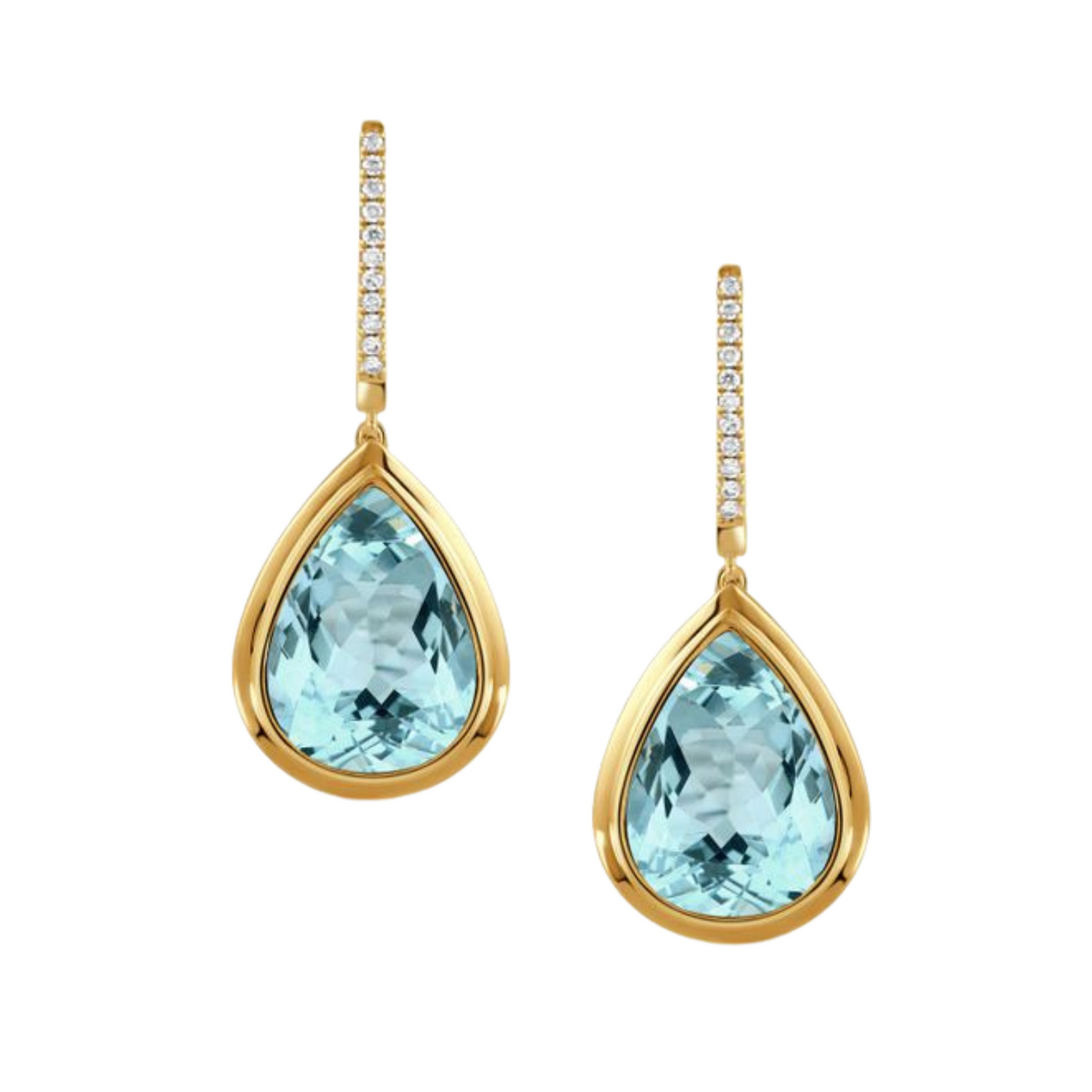 Doves Jewelry - Sky Blue 18K Yellow Gold Topaz Diamond Set Hoop Drop Earrings | Manfredi Jewels