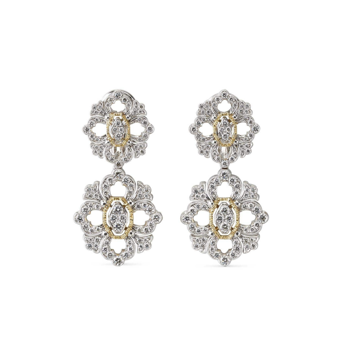 Buccellati Jewelry - Opera Full Pavé 18K White & Yellow Gold Pendant Diamond Earrings | Manfredi Jewels