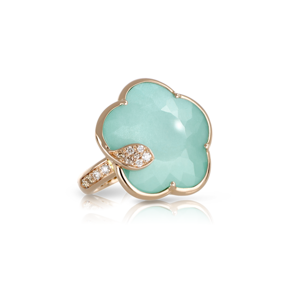 Pasquale Bruni Jewelry - Ton Joli 18K Rose Gold Turquoise & White Moonstone Diamond Flower Ring | Manfredi Jewels