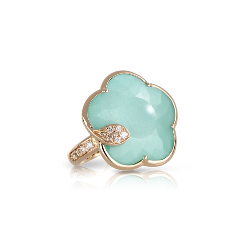 Pasquale Bruni Jewelry - Ton Joli 18K Rose Gold Turquoise & White Moonstone Diamond Flower Ring | Manfredi Jewels