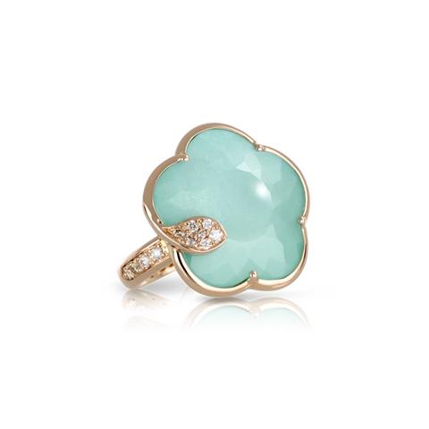 Ton Joli 18K Rose Gold Turquoise & White Moonstone Diamond Flower Ring