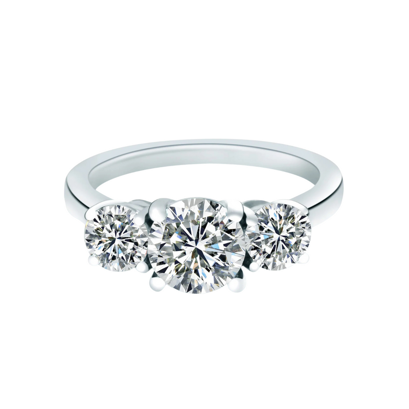 Round Cut 3.49 ct Platinum Three Stone Diamond Engagement Ring