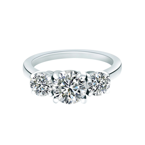 Round Cut 3.49 ct Platinum Three Stone Diamond Engagement Ring