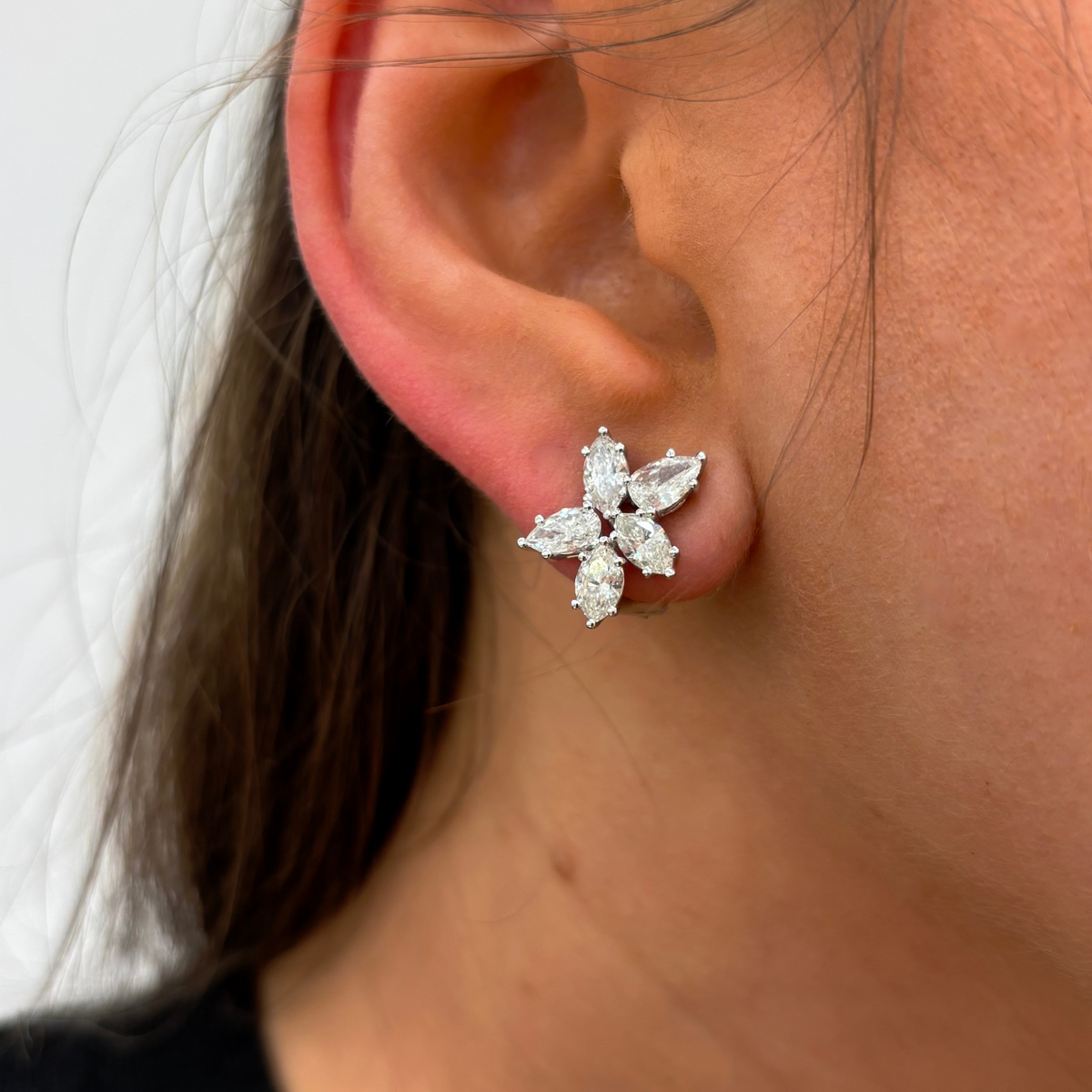Manfredi Jewels Jewelry - Platinum & Diamond Cluster Floral Stud Earrings | Manfredi Jewels