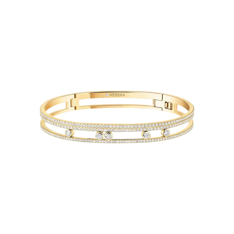 18k Yellow Gold Move Romane Pavé Bangle Bracelet - Medium