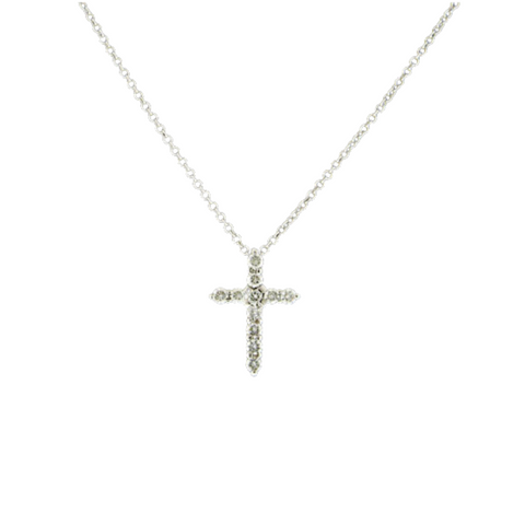 14K White Gold Diamond Cross Necklace