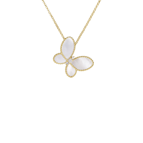 Jasmine 18K Yellow Gold Diamond & Mother Of Pearl Butterfly Necklace