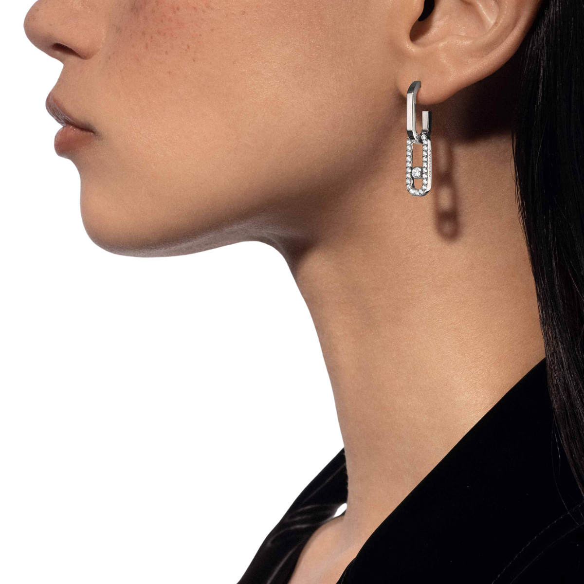 Messika Jewelry - Move Link 18K White Gold Diamond Pavé Drop Earrings | Manfredi Jewels