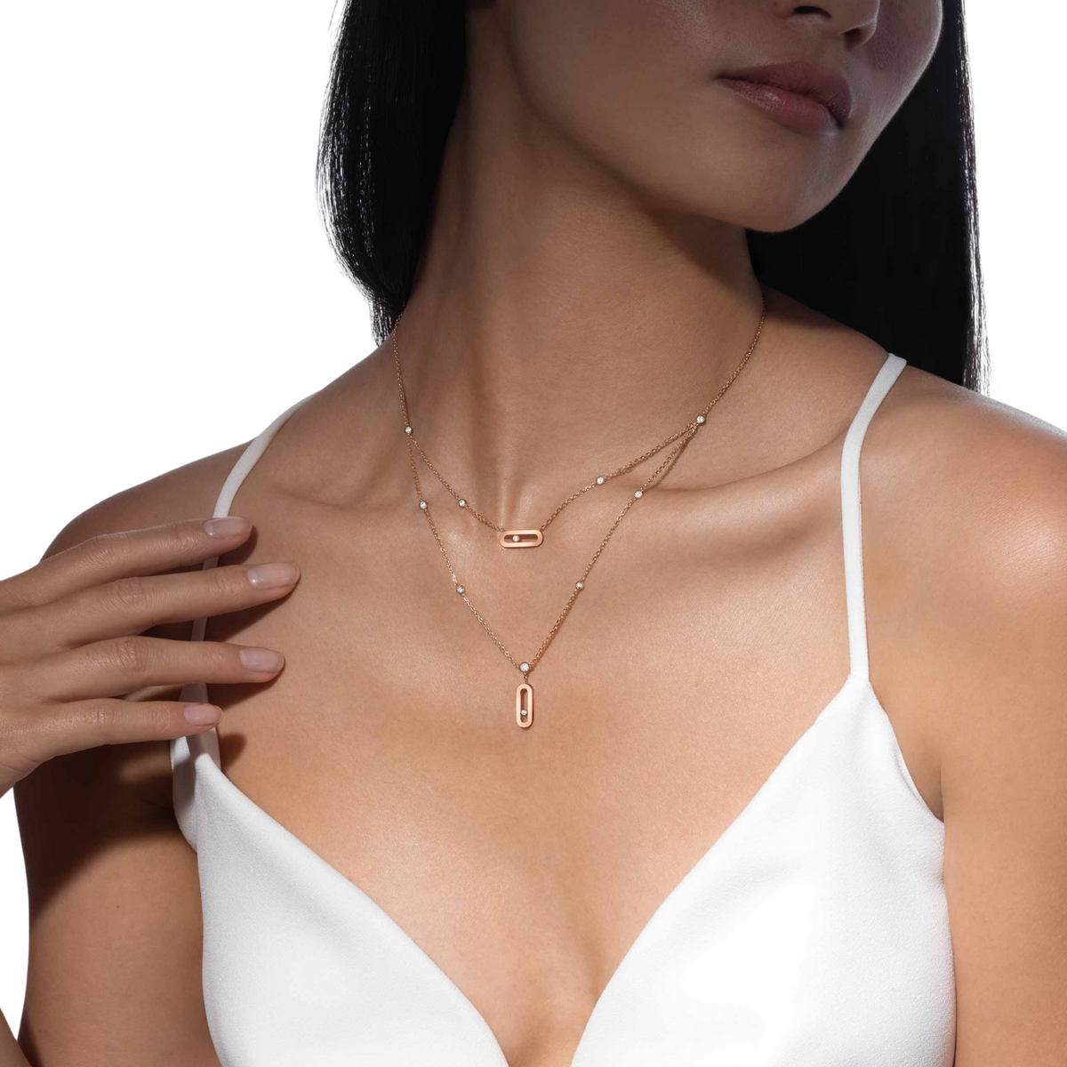 Messika Jewelry - Move Uno 18K Rose Gold 2 Rows Diamond Necklace | Manfredi Jewels