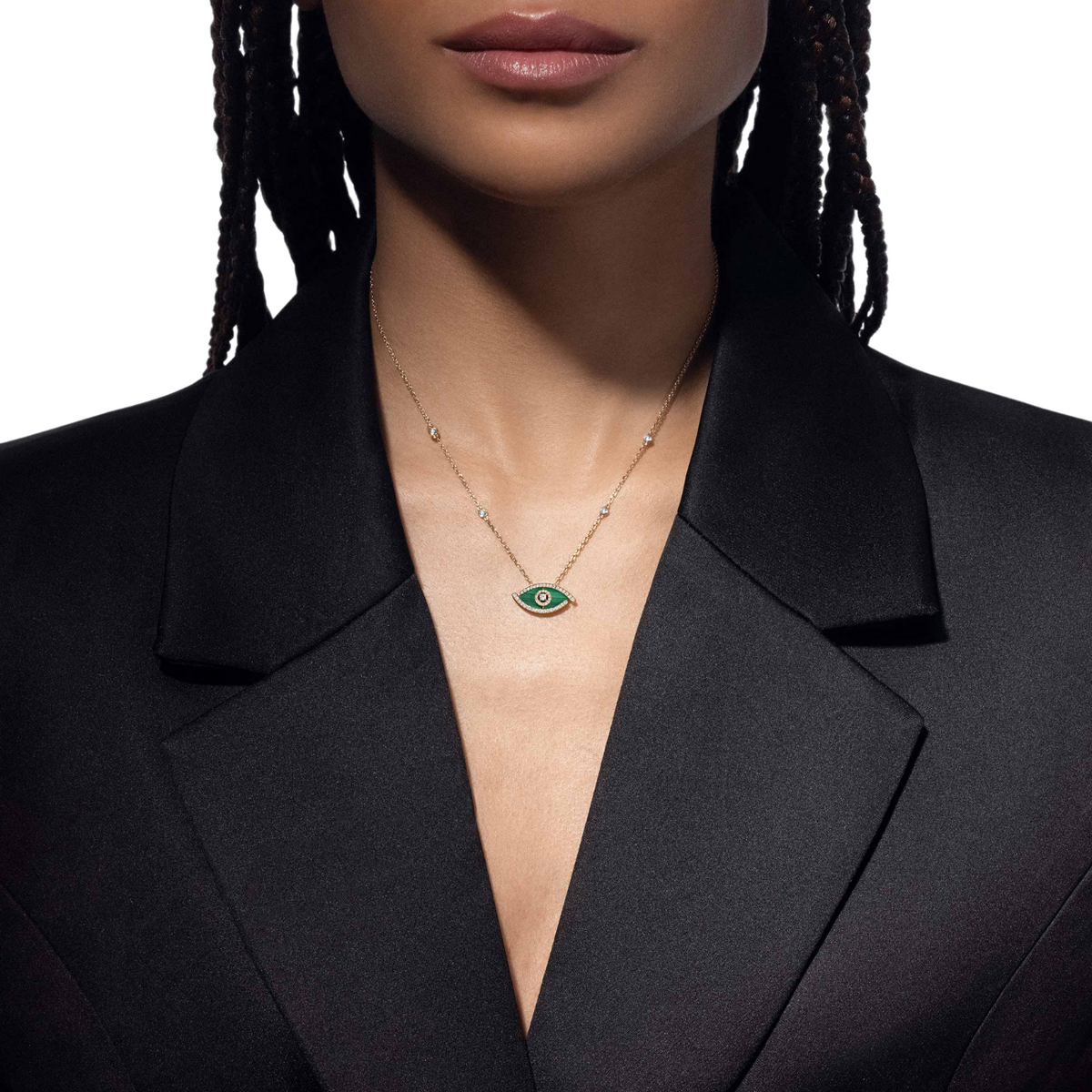 Messika Jewelry - Lucky Eye 18K Yellow Gold Malachite Diamond Pavé Necklace | Manfredi Jewels