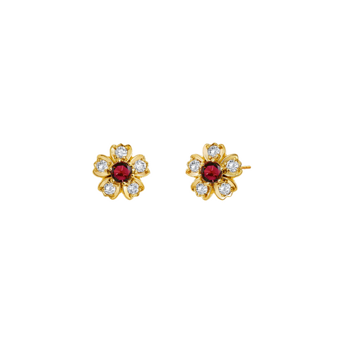 Jardin 18K Yellow Gold Flower Rubies & Diamond Stud Earrings