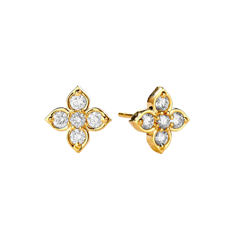 Jardin 18K Yellow Gold Four Leaf Diamond Studs Earrings