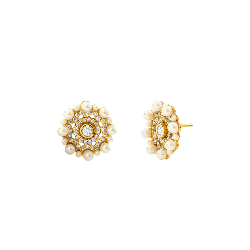 Mogul 18K Yellow Gold Pearl & Diamond Studs Earrings