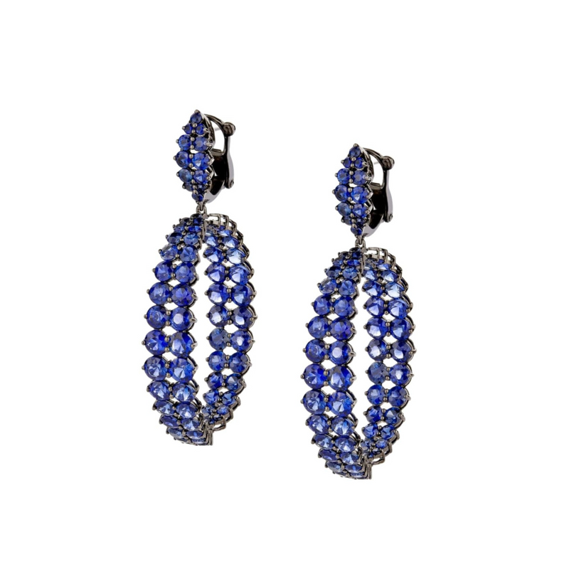Etho Maria Jewelry - Gemini 18K Blackened White Gold Blue Sapphire Hoop Earrings | Manfredi Jewels