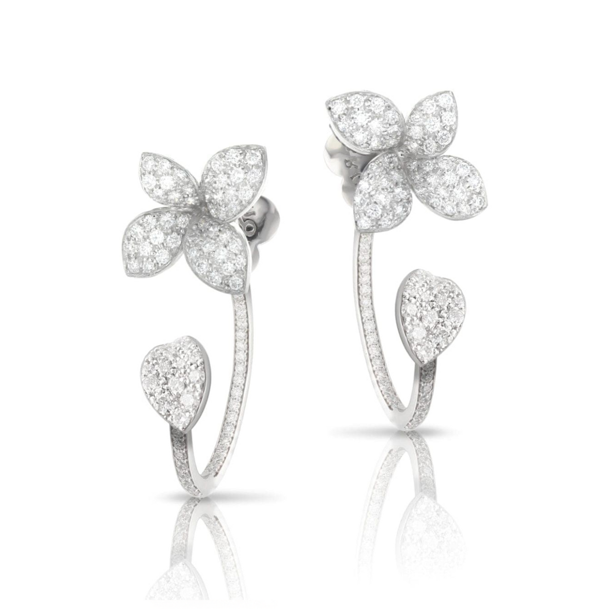 Pasquale Bruni Jewelry - Petit Garden 18K White Gold Pavé Diamond Small Flower Pendant Earrings | Manfredi Jewels