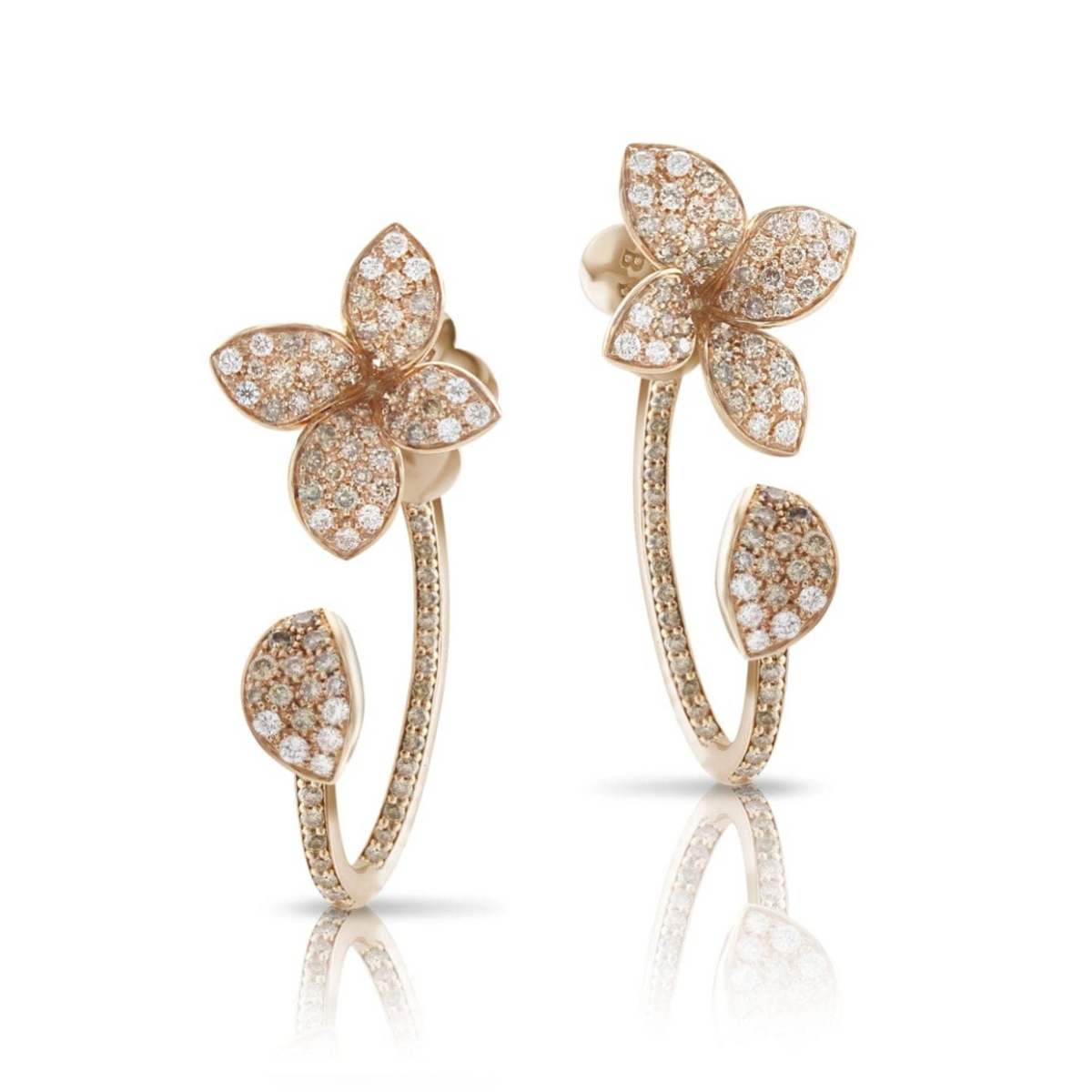 Pasquale Bruni Jewelry - Petit Garden 18K Rose Gold Pavé Diamond Small Flower Pendant Earrings | Manfredi Jewels