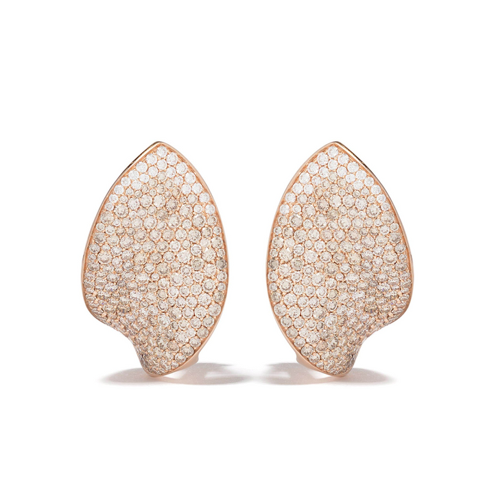 Pasquale Bruni Jewelry - Giardini Segreti 18K Rose Gold Pavé White and Champagne Diamond Petal Stud Earrings | Manfredi Jewels
