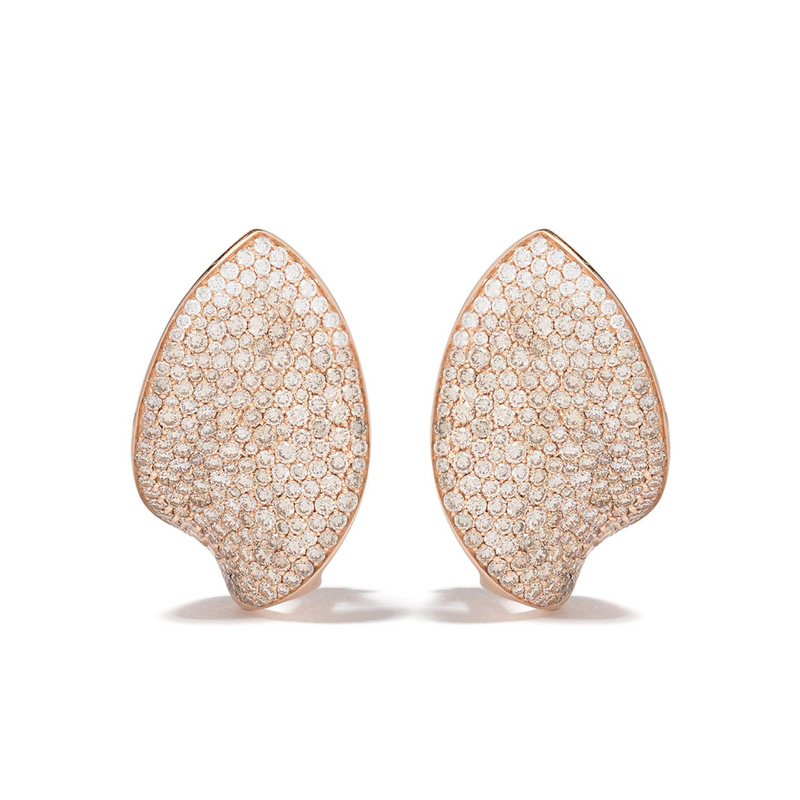 Giardini Segreti 18K Rose Gold Pavé White and Champagne Diamond Petal Stud Earrings