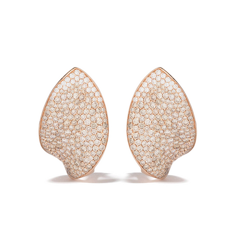 Giardini Segreti 18K Rose Gold Pavé White and Champagne Diamond Petal Stud Earrings