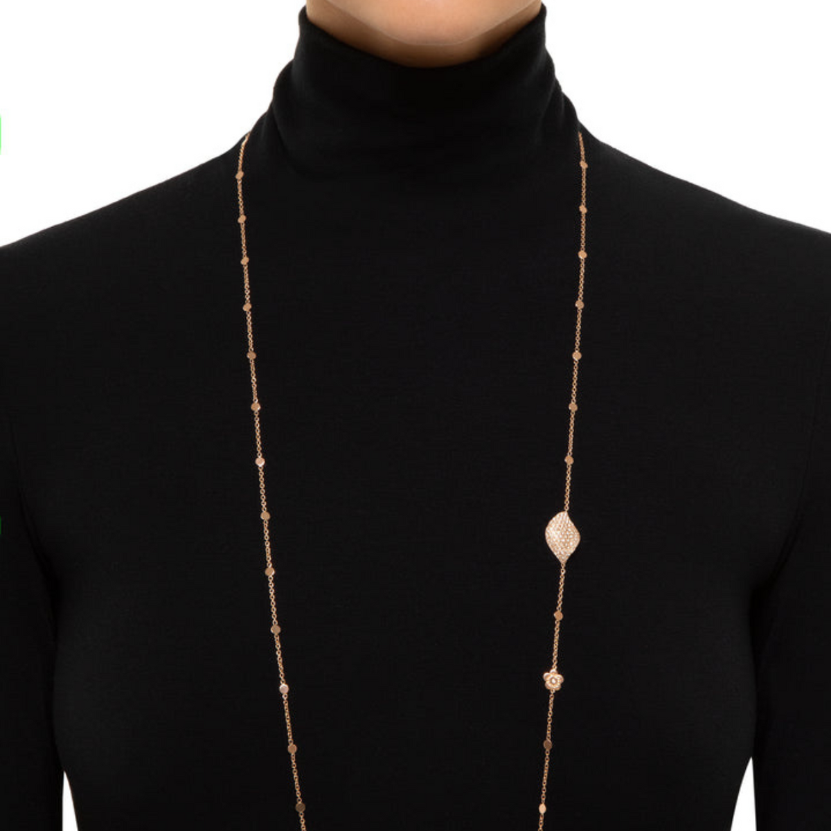 Pasquale Bruni Jewelry - Aleluia Sautoir 18k Rose Gold Leaf Diamond Station Necklace | Manfredi Jewels
