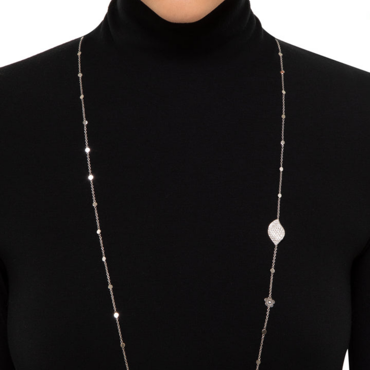 Pasquale Bruni Jewelry - Aleluia Sautoir 18k White Gold Leaf Diamond Station Diamond Necklace | Manfredi Jewels