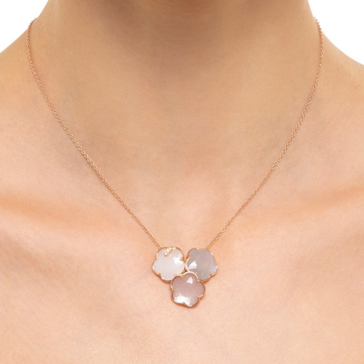 Pasquale Bruni Jewelry - Bouquet Lunaire 18K Rose Gold Grey White & Pink Moonstone Diamond Necklace | Manfredi Jewels