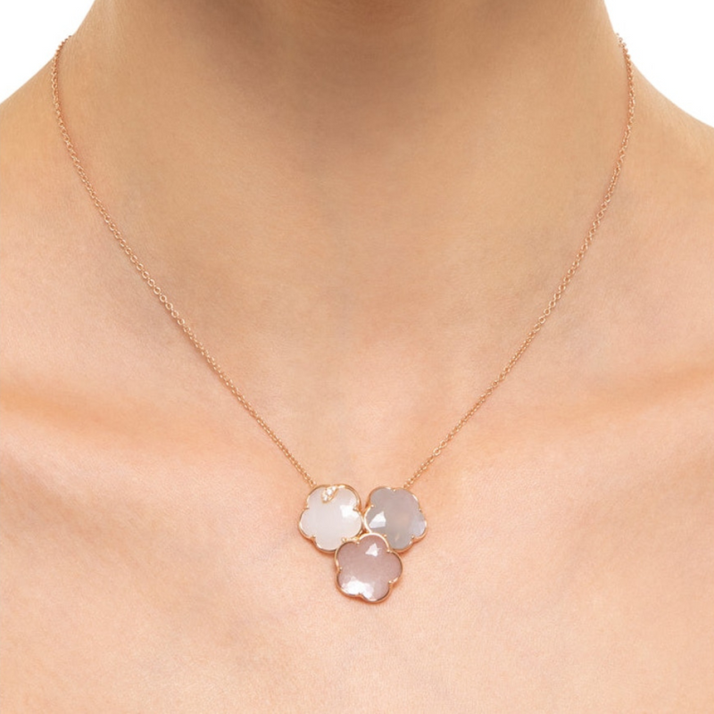 Bouquet Lunaire 18K Rose Gold Grey, White & Pink Moonstone Diamond Necklace