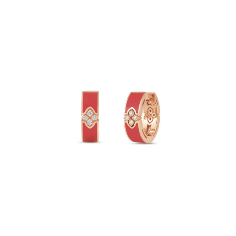 18K Rose Gold & Diamond Love in Verona Red Enamel Hoops