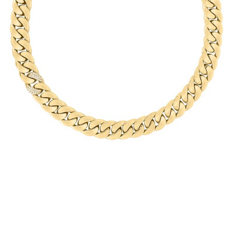 Designer Gold 18K Yellow Gold Curb Link and Diamond Necklace