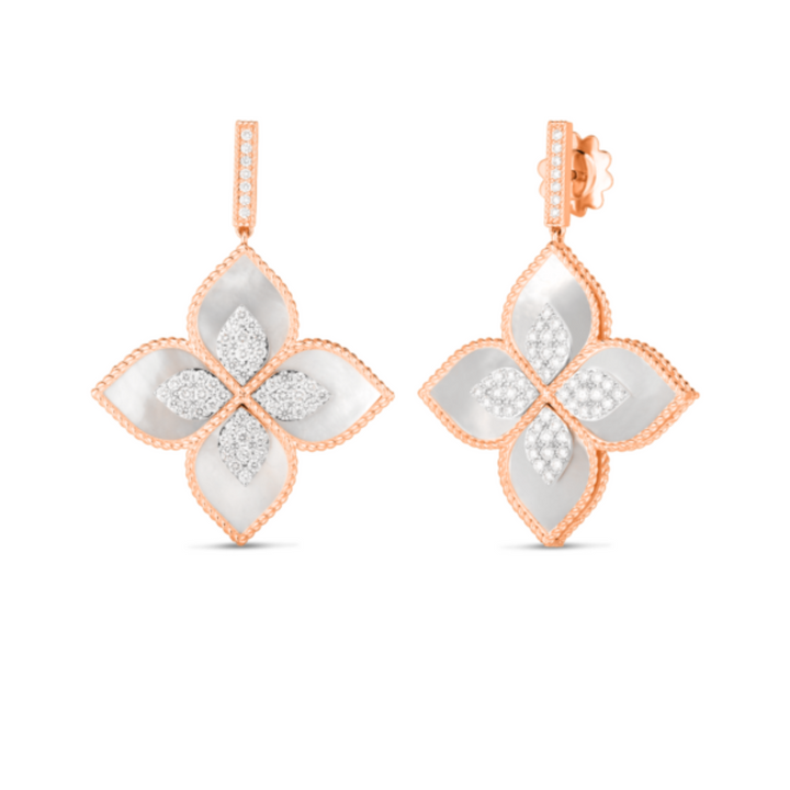 Roberto Coin Jewelry - Venetian Princess 18K Rose Gold Diamond and Mother of Pearl Drop Earrings | Manfredi Jewels
