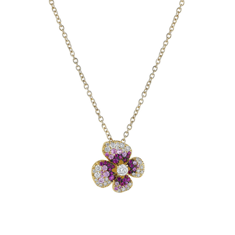 Ischia 18K Yellow Gold Diamond & Pink Sapphire Flower Pendant Necklace