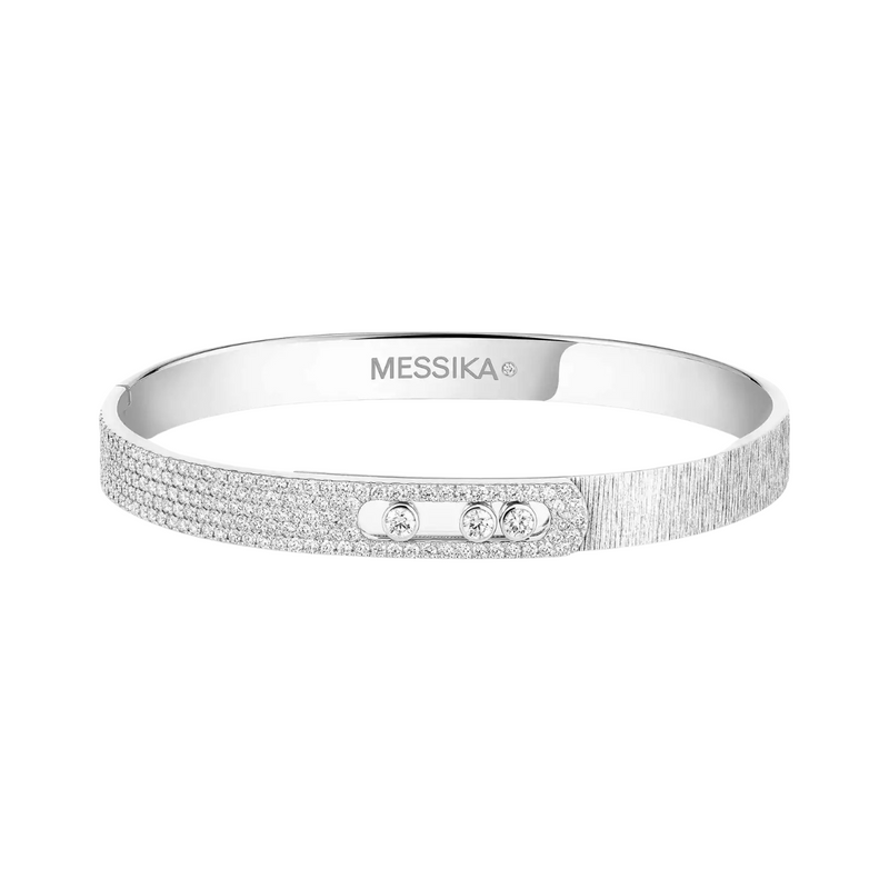 18K White Gold Diamond Move Noa Ciselé Semi-Pavé Bangle