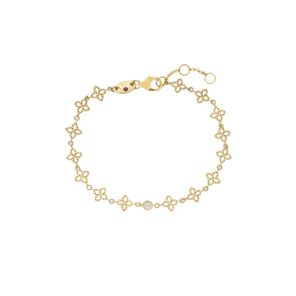 Roberto Coin Jewelry - 18K Yellow Gold Principessa Diamond & Flower Bracelet | Manfredi Jewels