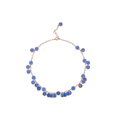 Paillettes 18K Rose Gold Blue Enamel Necklace