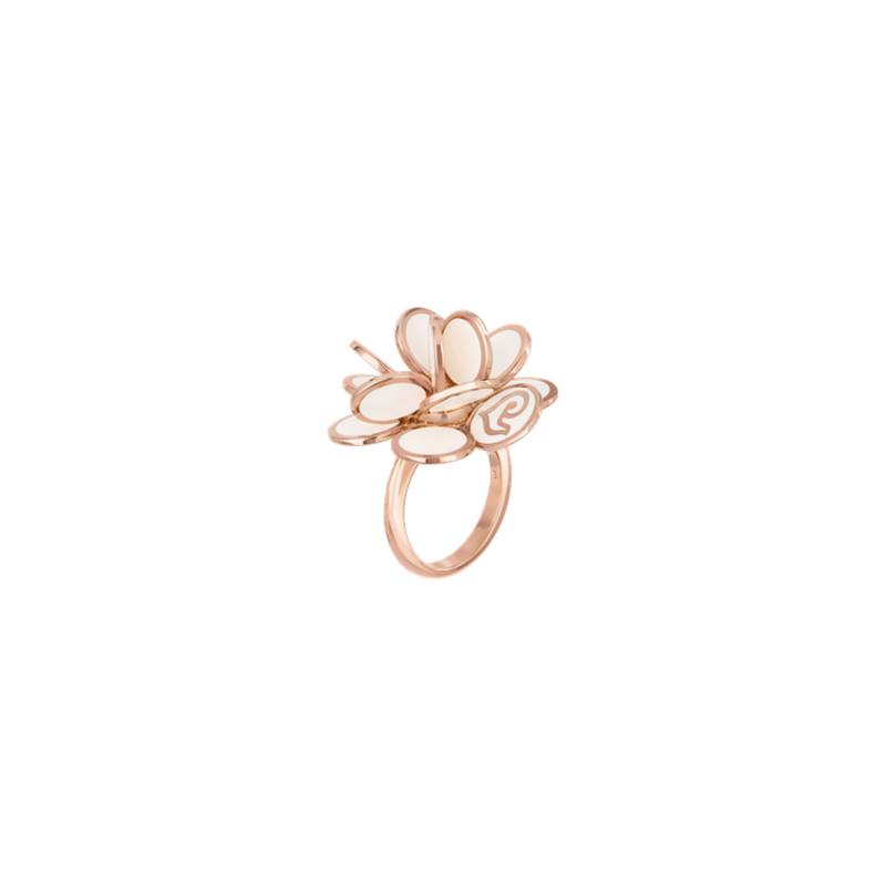 Paillettes 18K Rose Gold White Enamel Flower Ring