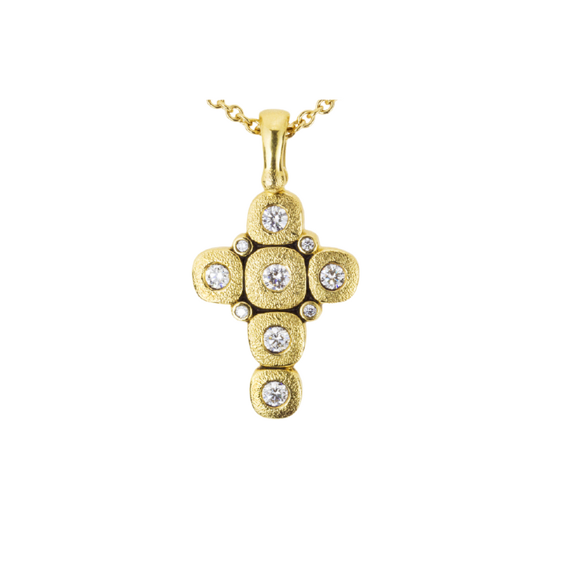 18K Yellow Gold and Diamond “Candy” Cross Pendant