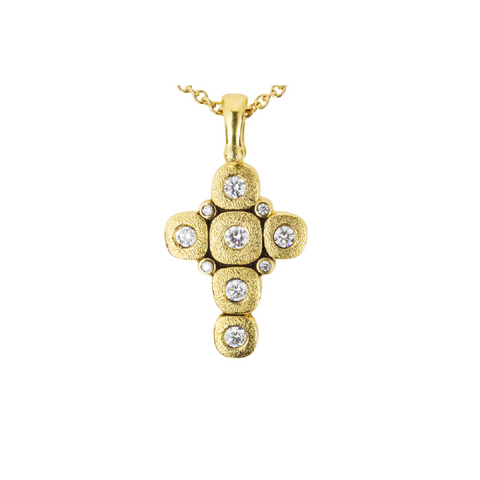 18K Yellow Gold and Diamond “Candy” Cross Pendant