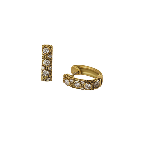 18K Yellow Gold & Diamond Oval Hoop Earrings