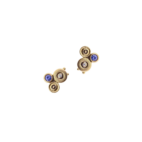 18K Yellow Gold, Sapphire & Diamond "Ocean" Stud Earrings