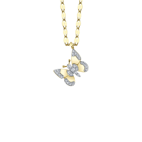 14K Yellow Gold & Diamond Butterfly Pendant