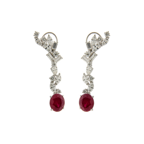 18KT White Gold Diamond and Ruby Drop Earrings