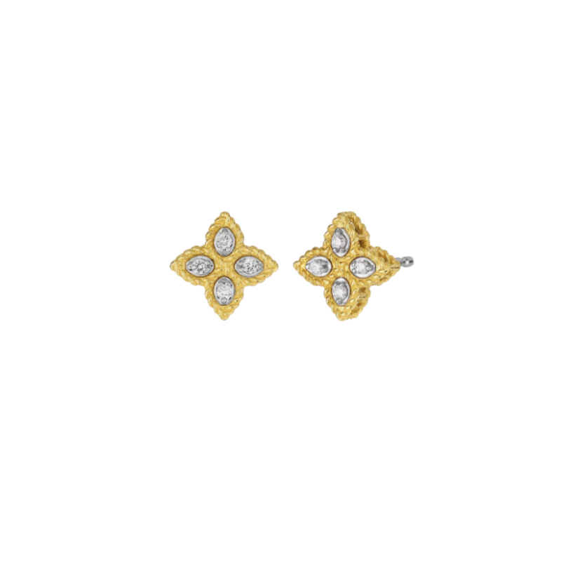 Princess 18K Yellow Gold Small Diamond Flower Stud Earrings