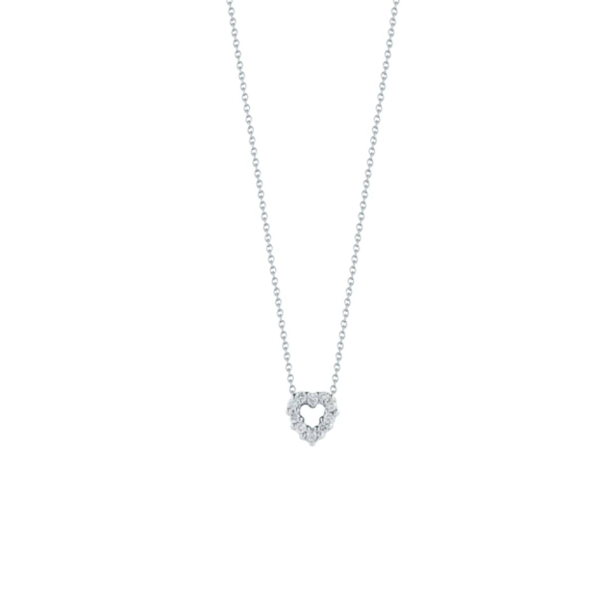 Roberto Coin Jewelry - Tiny Treasures 18K White Gold Diamond Open Heart Necklace | Manfredi Jewels