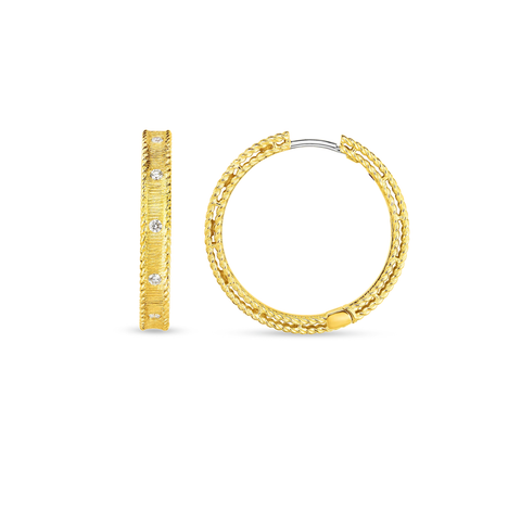 18K Yellow Gold Princess Diamond Hoop Earrings