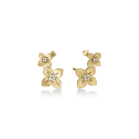Princess Star 18K Yellow Gold Double Diamond Earrings