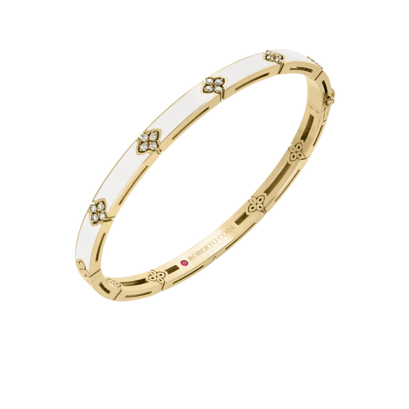Roberto Coin Jewelry - 18K Rose Gold Diamond & White Enamel Love In Verona Bangle | Manfredi Jewels