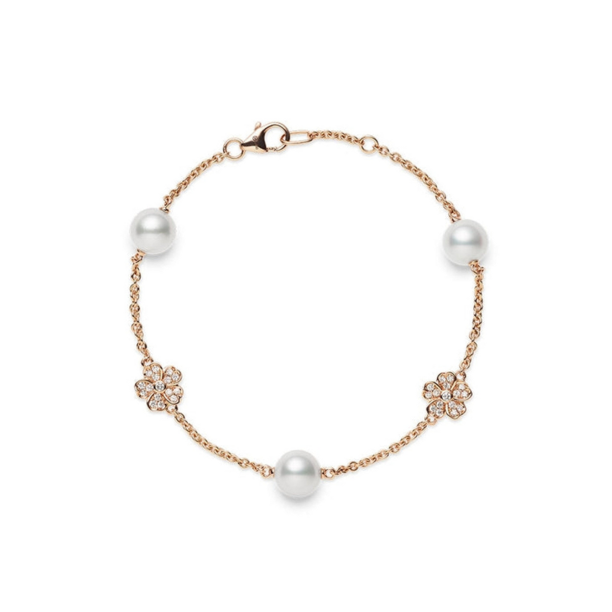 Mikimoto Jewelry - Cherry Blossom 18K Pink Gold Akoya Cultured Pearl & Diamond Bracelet | Manfredi Jewels