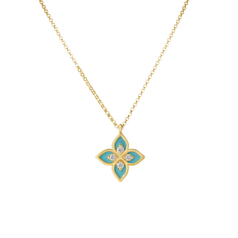 Roberto Coin Jewelry - 18K Yellow Gold Diamond & Blue Enamel Tiny Princess Necklace | Manfredi Jewels