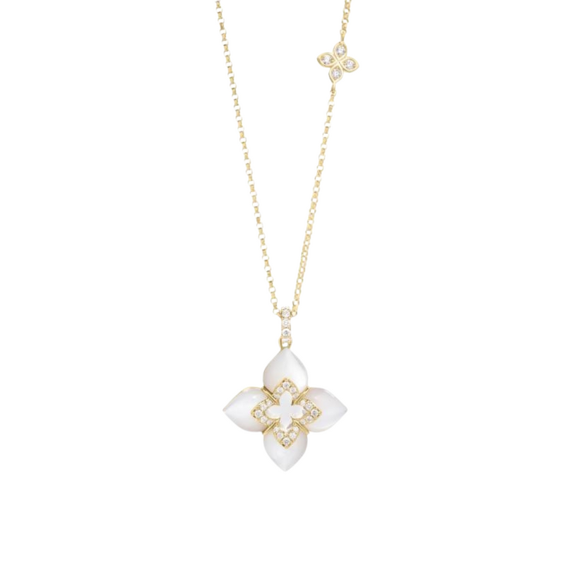 18K Yellow Gold Venetian Princess Color Flower Pendant Necklace